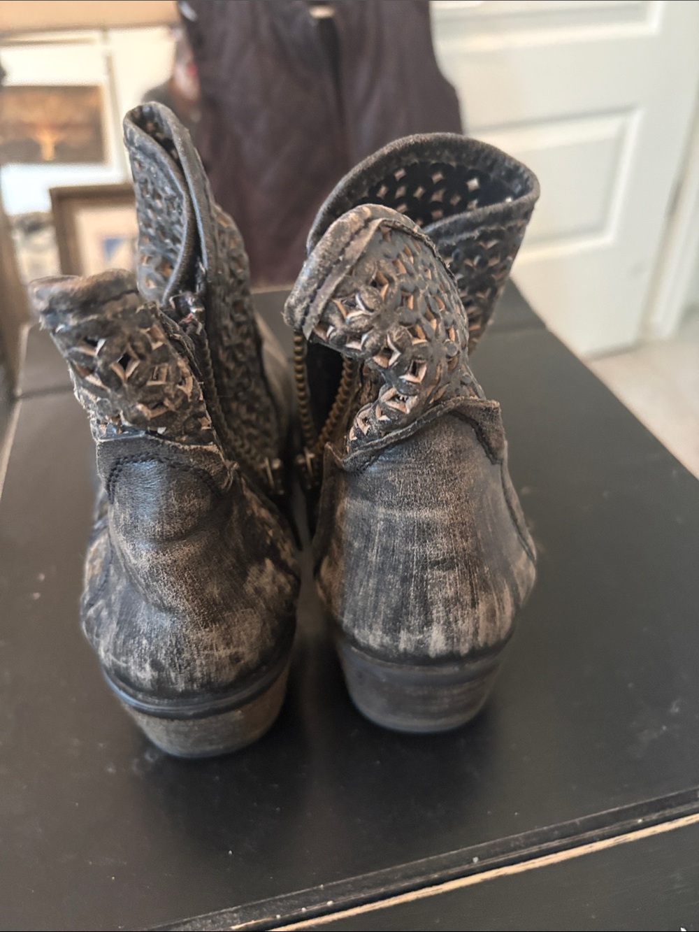 Women’s Distressed Leather Ankle Boots in Charcoal - Picture 3 of 4
